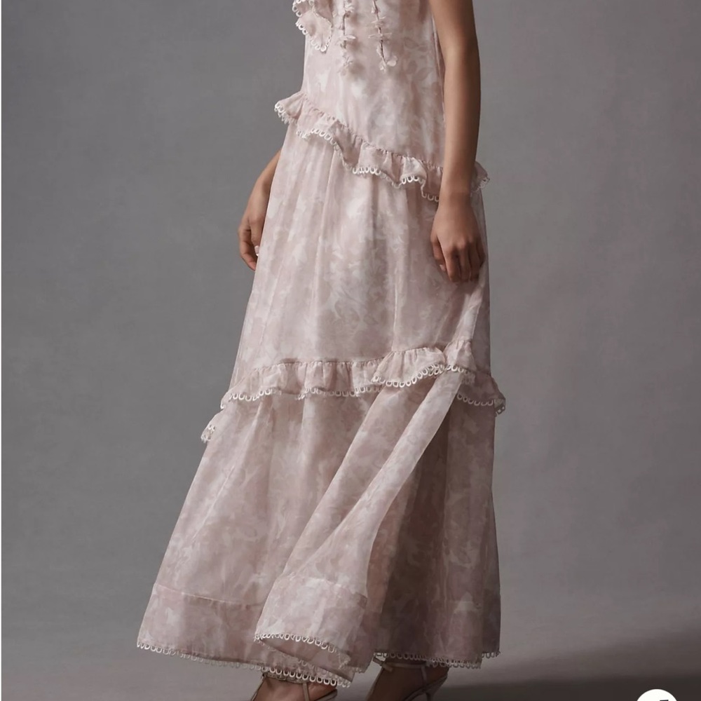 Anthropologie BHLDN High-Neck Ruffle Printed Organza Maxi Dress -Size L - Picture 5 of 7